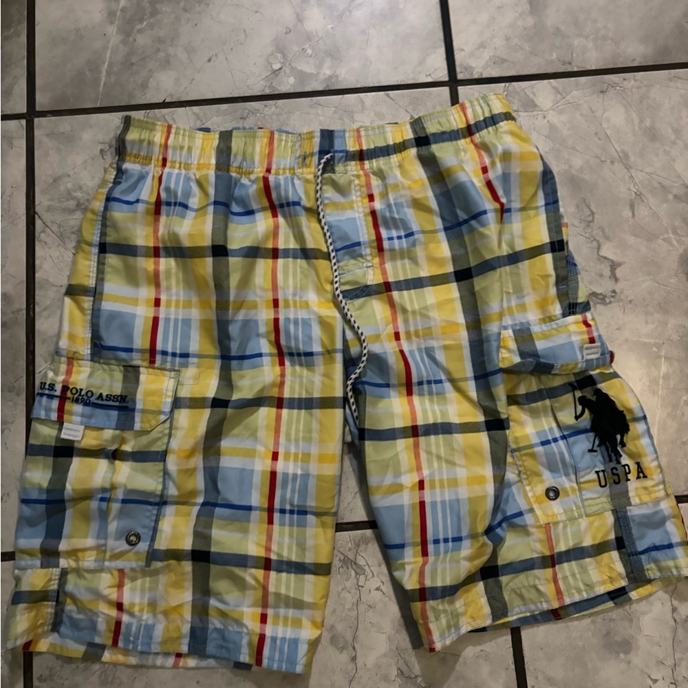 U.S. Polo Assn. Men's Yellow and Blue Checkered Cargo Shorts
